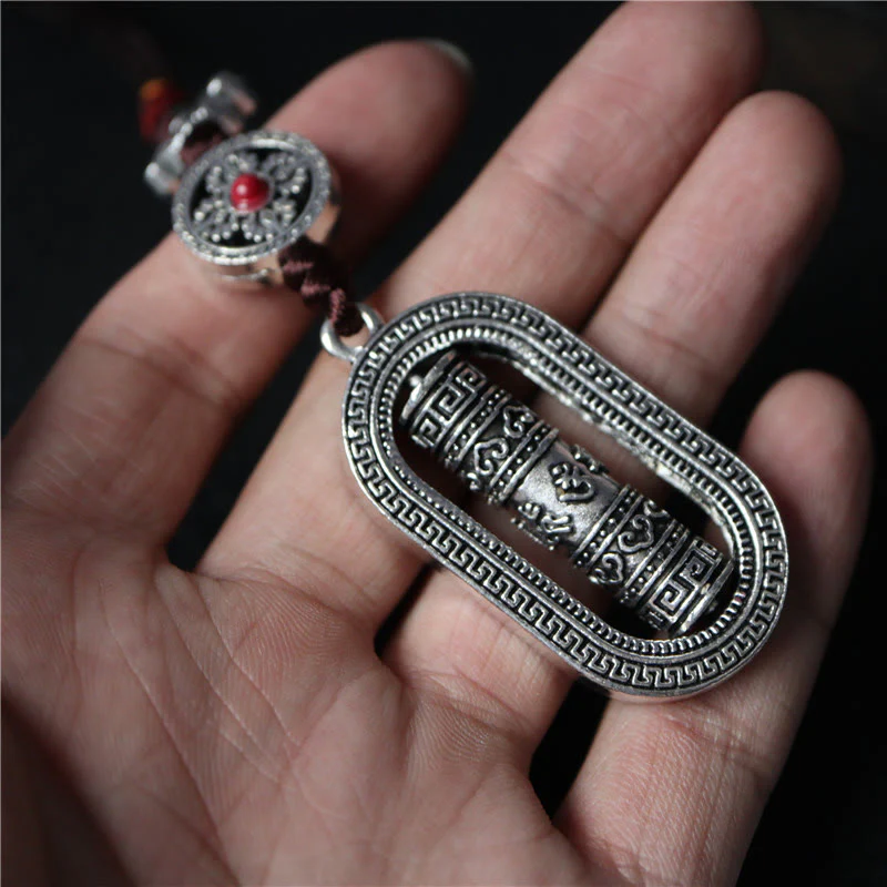 Buddha Stones Tibet Om Mani Padme Hum Ruota di preghiera Pace Girevole Decorazione da appendere all'auto - Image 10