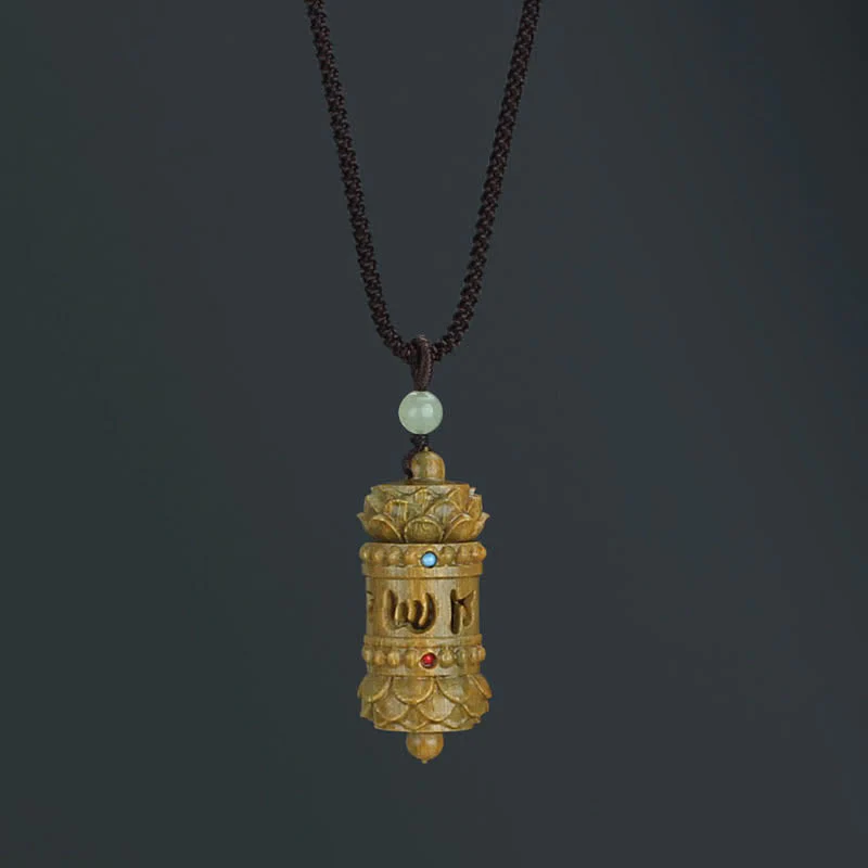 Buddha Stones Tibet Sandalo verde Palissandro Om Mani Padme Hum Loto Collana pendente rilassante positivo
