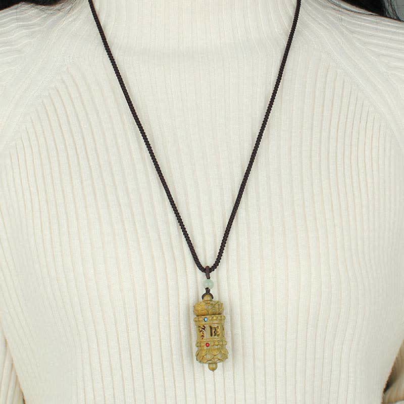 Buddha Stones Tibet Sandalo verde Palissandro Om Mani Padme Hum Loto Collana pendente rilassante positivo - Image 5