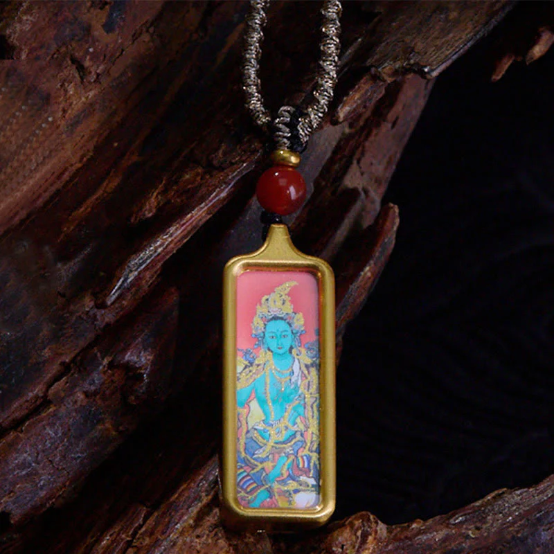 Collana con ciondolo Thangka Calma dipinta a mano, Buddha Stones Tibet Zakiram, Dio Giallo della Ricchezza, Volpe a Nove Code - Image 11