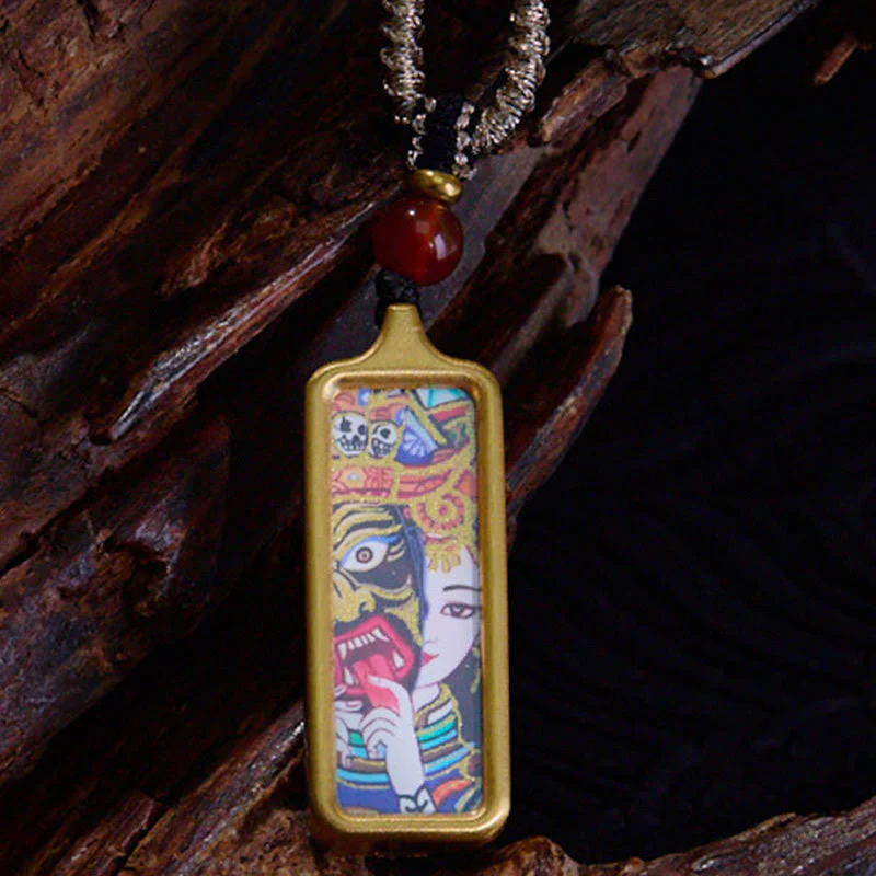 Collana con ciondolo Thangka Calma dipinta a mano, Buddha Stones Tibet Zakiram, Dio Giallo della Ricchezza, Volpe a Nove Code - Image 2