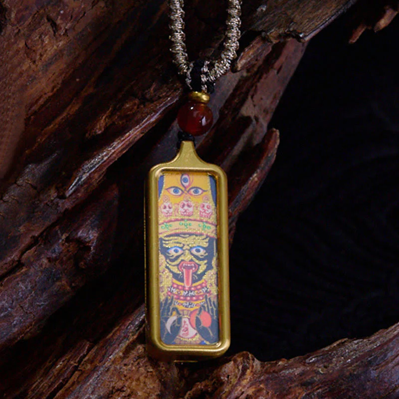 Collana con ciondolo Thangka Calma dipinta a mano, Buddha Stones Tibet Zakiram, Dio Giallo della Ricchezza, Volpe a Nove Code - Image 4