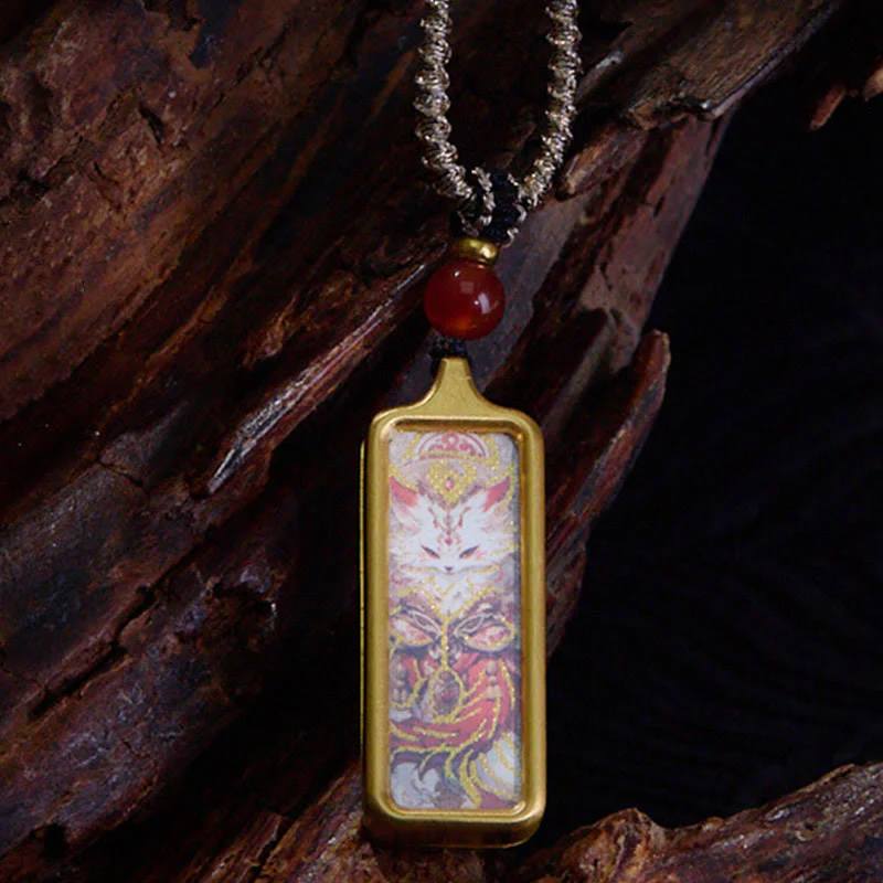 Collana con ciondolo Thangka Calma dipinta a mano, Buddha Stones Tibet Zakiram, Dio Giallo della Ricchezza, Volpe a Nove Code - Image 9