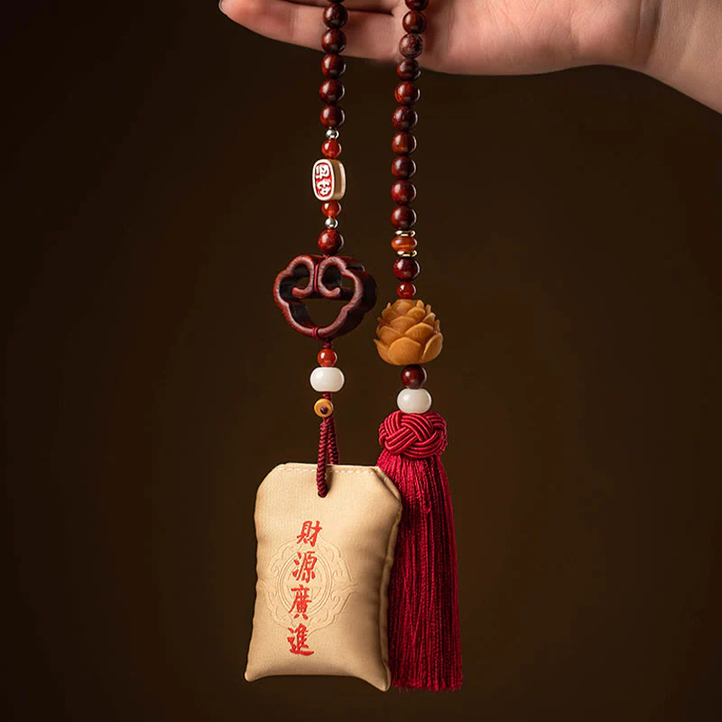 Buddha Stones tibetane piccole foglie di sandalo rosso loto cinabro bustina protezione nappa auto decorazione appesa - Image 14