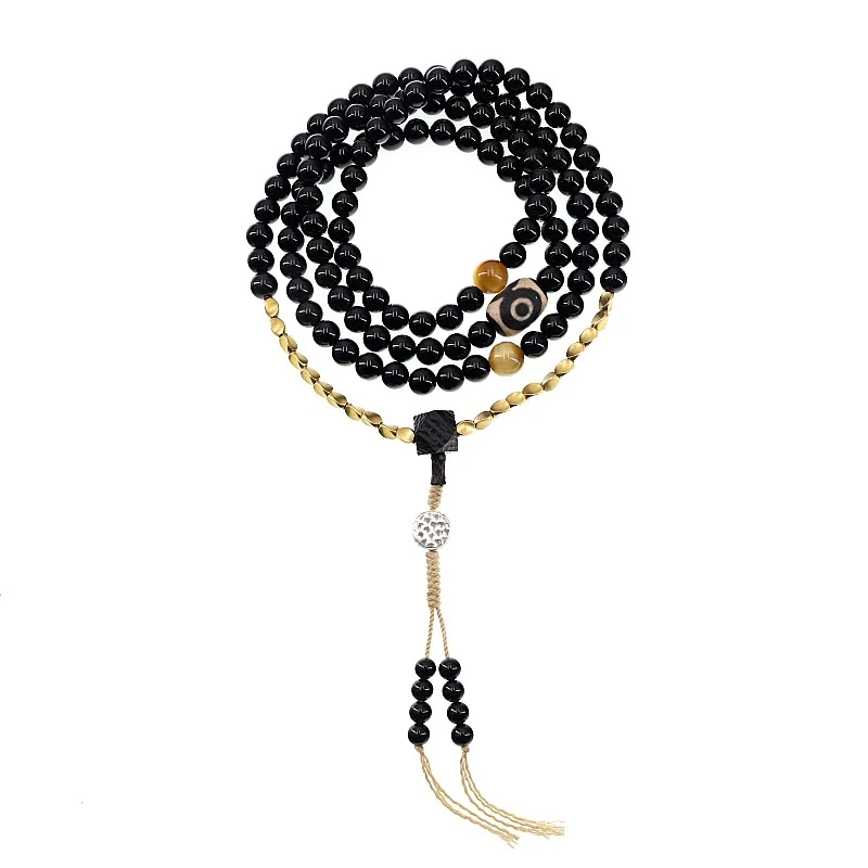 Buddha Stones Tibetano 108 Mala Beads Onice Nero Tre Occhi Dzi Beads Bracciale di Protezione - Image 19