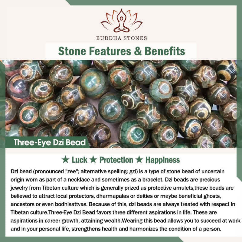 Buddha Stones Tibetano 108 Mala Beads Onice Nero Tre Occhi Dzi Beads Bracciale di Protezione - Image 21