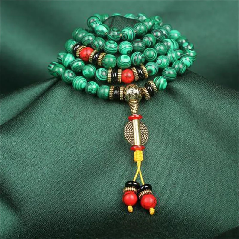 Buddha Stones Tibetano 108 Mala Malachite Perline Bracciale Collana - Image 5