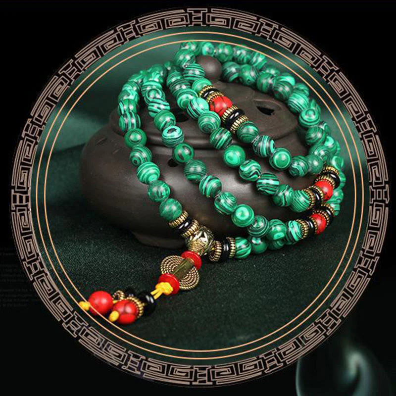 Buddha Stones Tibetano 108 Mala Malachite Perline Bracciale Collana - Image 8