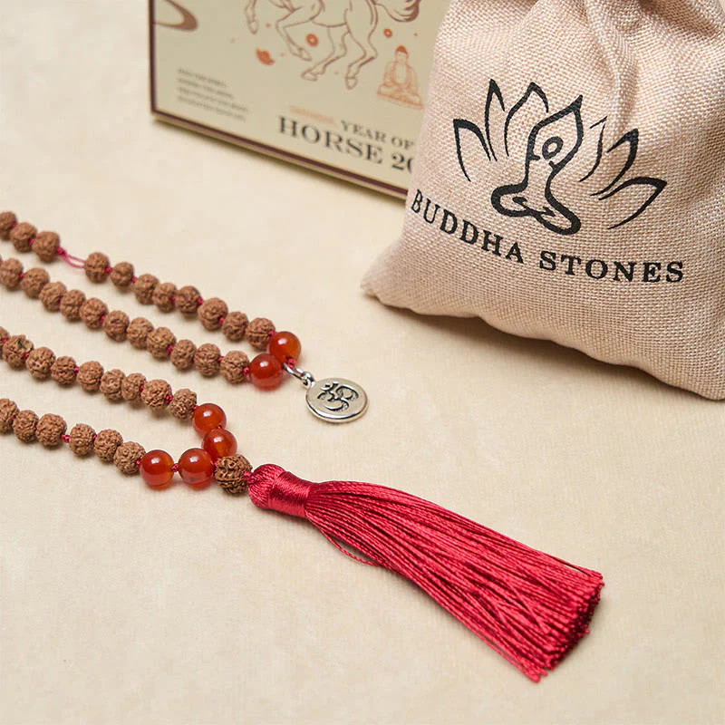 Buddha Stones Tibetano 108 Perle Bodhi Seed Simbolo Om Ciondolo Nappa Ricchezza Auspiciosità Mala - Image 6