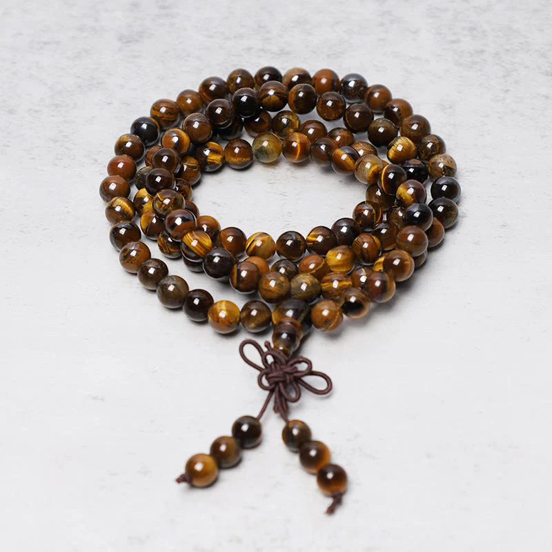 Buddha Stones Tibetano 108 Perle di Pietra Preghiera Occhio di Tigre Naturale Mala Bracciale Collana - Image 4