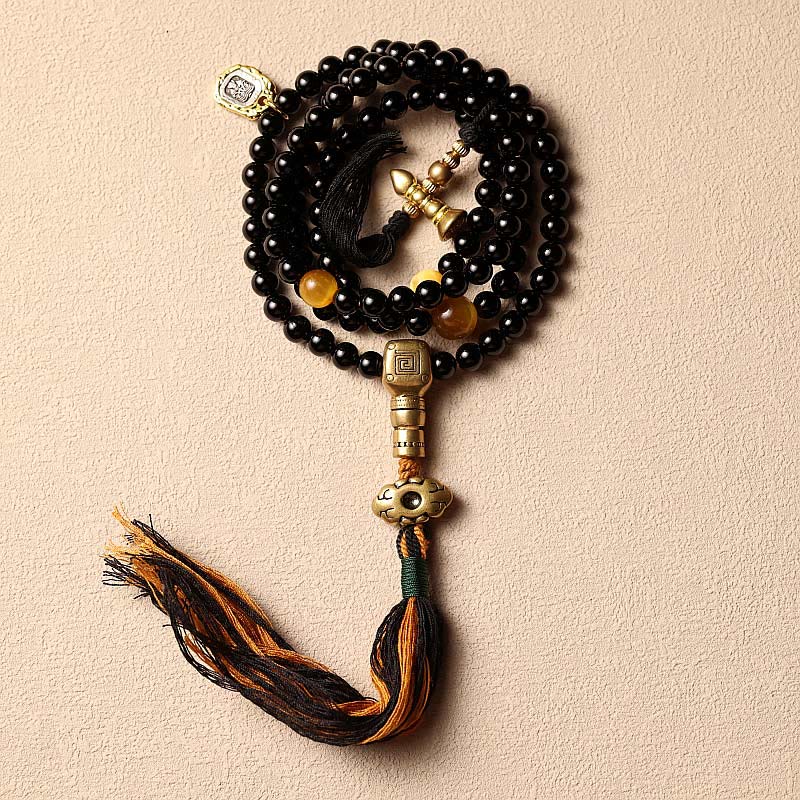 Buddha Stones Tibetano 108 Perle Mala Onice Nero Perle Occhio di Tigre Nove Palazzi Braccialetto di Protezione Bagua