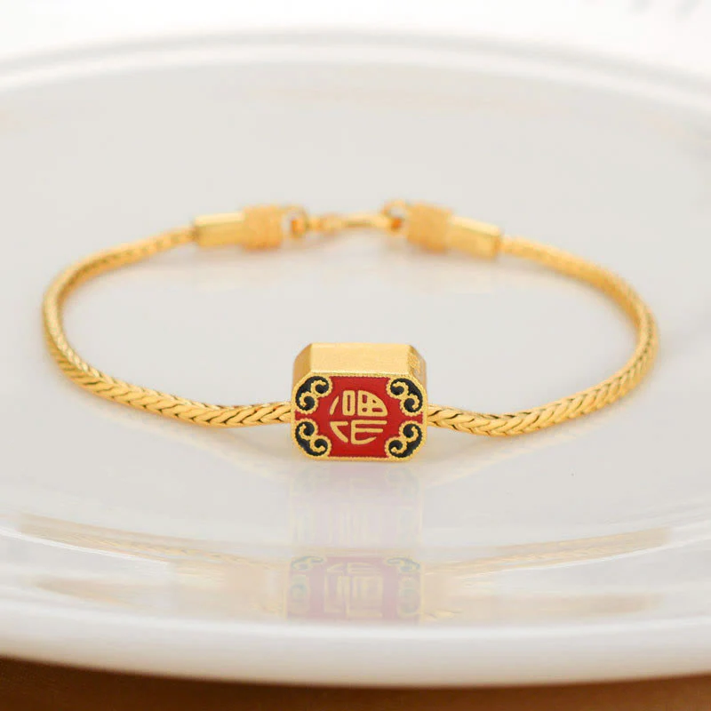 Braccialetto della pace Buddha Stones tibetane in oro 18 carati Om Mani Padme Hum, pesce koi portafortuna, carattere Fu, moneta di rame - Image 10