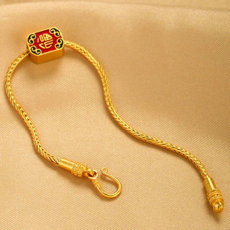 Braccialetto della pace Buddha Stones tibetane in oro 18 carati Om Mani Padme Hum, pesce koi portafortuna, carattere Fu, moneta di rame - Image 11