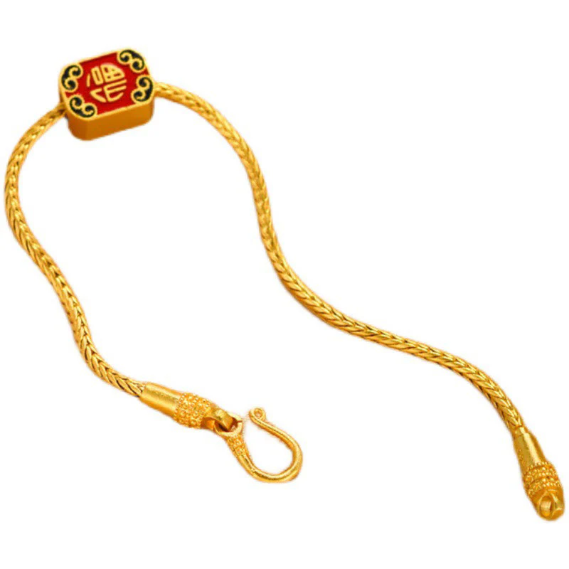 Braccialetto della pace Buddha Stones tibetane in oro 18 carati Om Mani Padme Hum, pesce koi portafortuna, carattere Fu, moneta di rame - Image 12