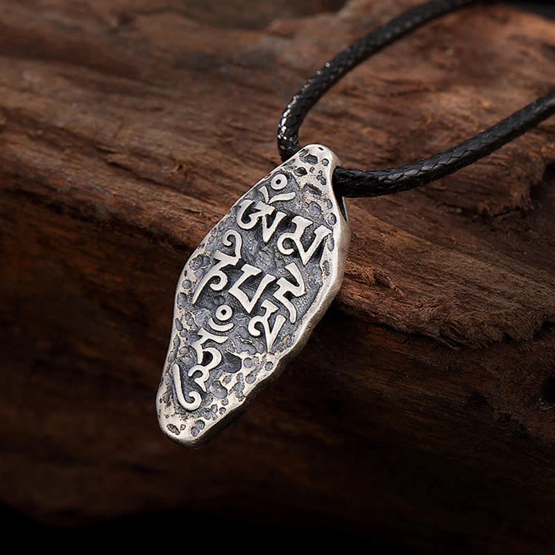 Buddha Stones Tibetano 925 Sterling Silver Om Mani Padme Hum Dorje Vajra Inciso Forza Collana Pendente