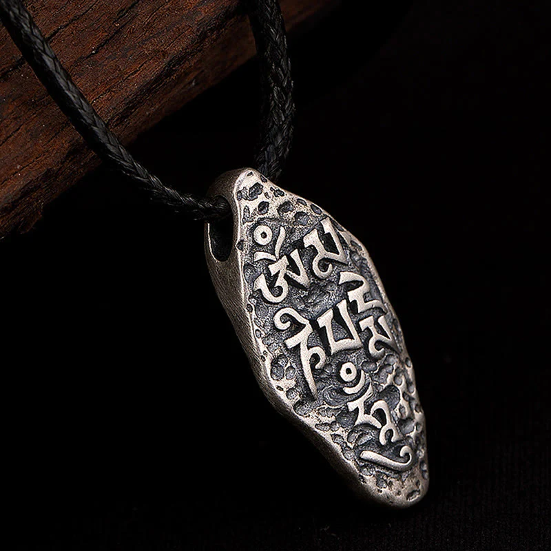Buddha Stones Tibetano 925 Sterling Silver Om Mani Padme Hum Dorje Vajra Inciso Forza Collana Pendente - Image 11