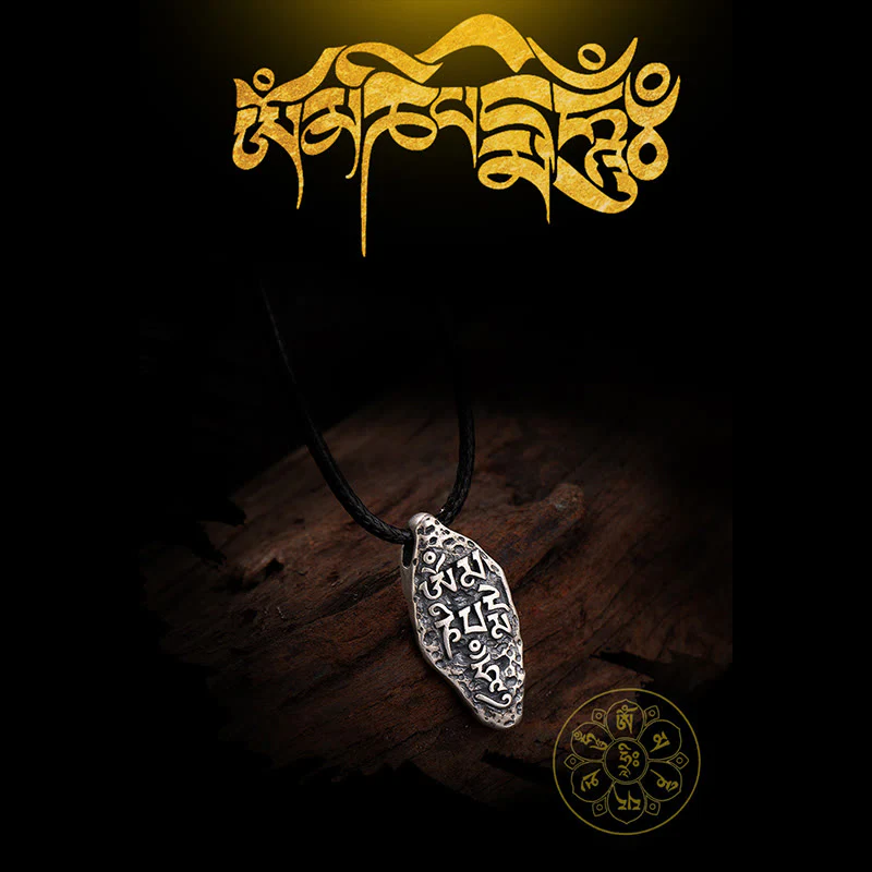 Buddha Stones Tibetano 925 Sterling Silver Om Mani Padme Hum Dorje Vajra Inciso Forza Collana Pendente - Image 13