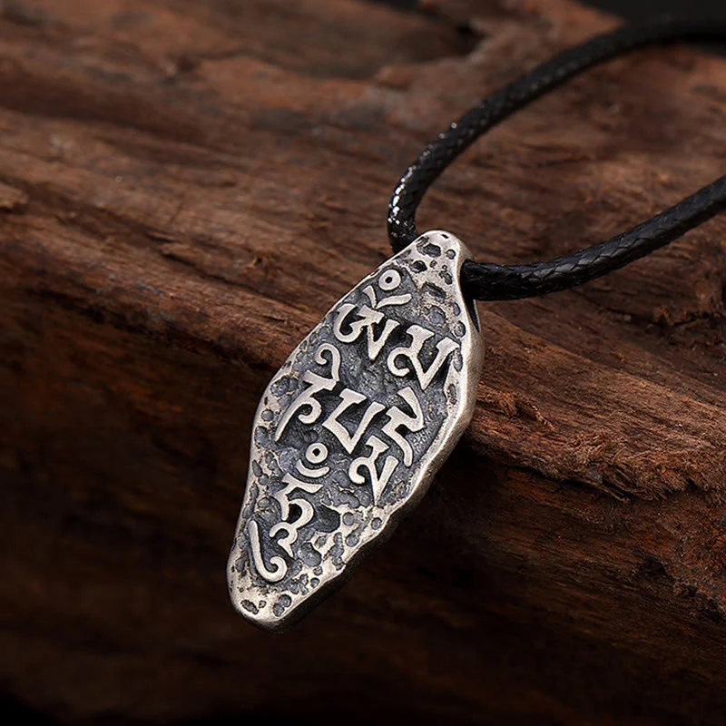 Buddha Stones Tibetano 925 Sterling Silver Om Mani Padme Hum Dorje Vajra Inciso Forza Collana Pendente - Image 16