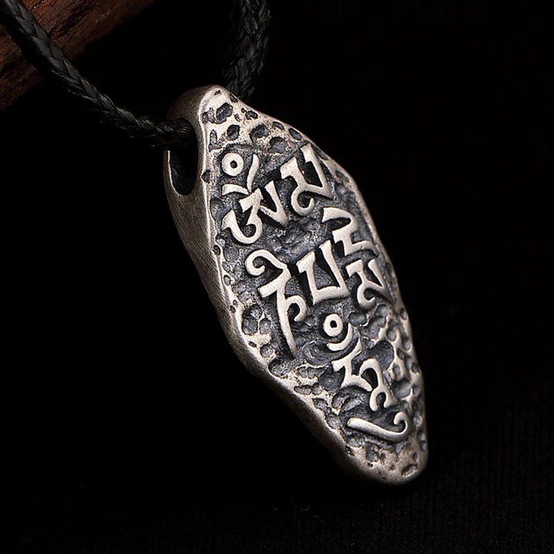 Buddha Stones Tibetano 925 Sterling Silver Om Mani Padme Hum Dorje Vajra Inciso Forza Collana Pendente - Image 2
