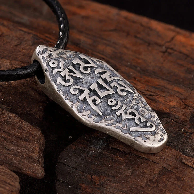Buddha Stones Tibetano 925 Sterling Silver Om Mani Padme Hum Dorje Vajra Inciso Forza Collana Pendente - Image 3