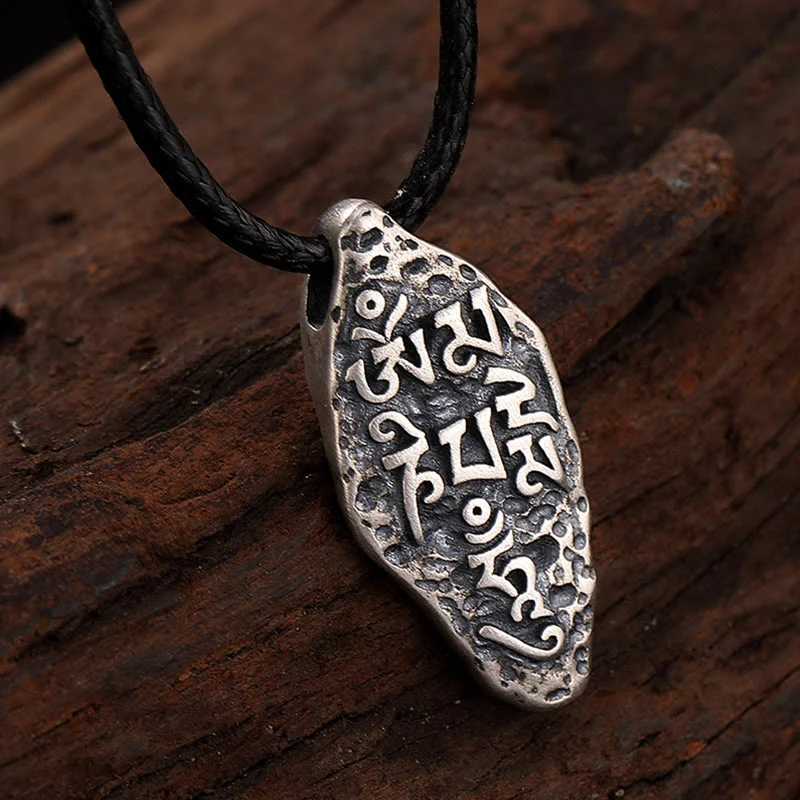Buddha Stones Tibetano 925 Sterling Silver Om Mani Padme Hum Dorje Vajra Inciso Forza Collana Pendente - Image 4