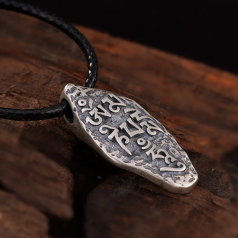Buddha Stones Tibetano 925 Sterling Silver Om Mani Padme Hum Dorje Vajra Inciso Forza Collana Pendente - Image 7
