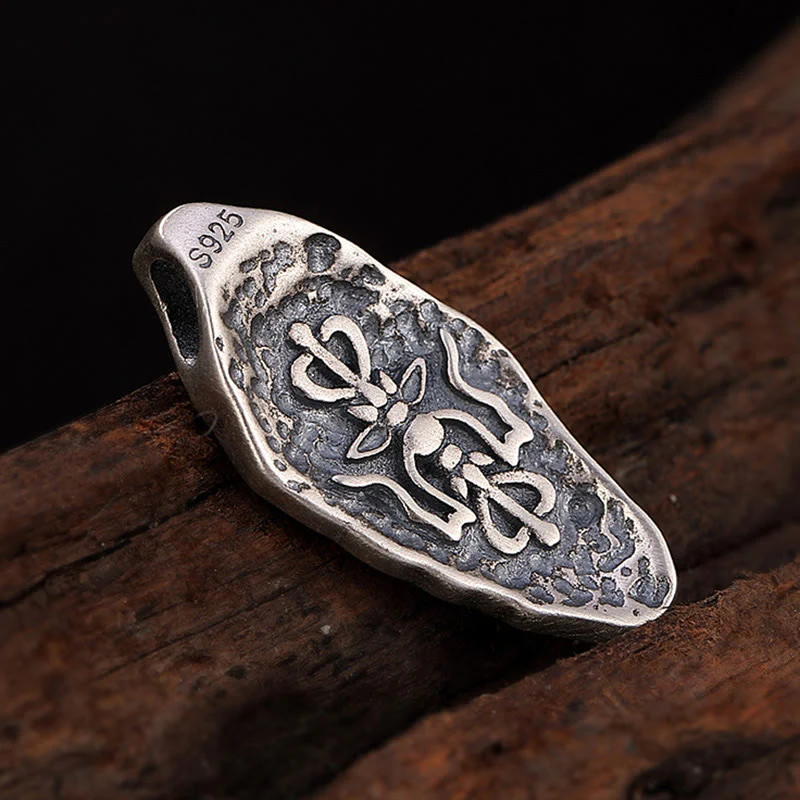 Buddha Stones Tibetano 925 Sterling Silver Om Mani Padme Hum Dorje Vajra Inciso Forza Collana Pendente - Image 9