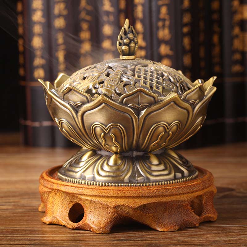 Buddha Stones Tibetano a Forma di Loto Bruciatore di Incenso Purificato - Image 12