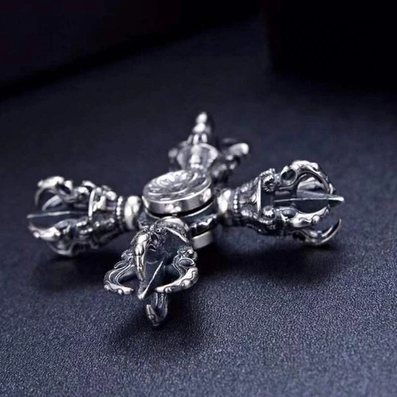 Buddha Stones Tibetano Argento Sterling 925 Doppio Dorje Vajra Inciso Ciondolo Potere Spirituale - Image 4