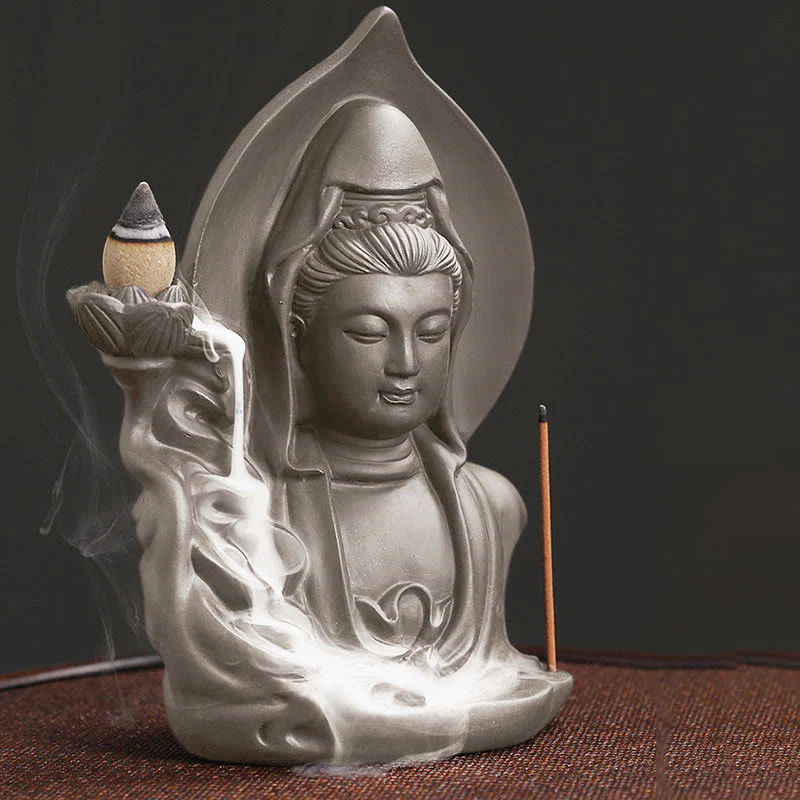 Buddha Stones Tibetano Avalokitesvara Buddha Loto Guarigione Fontana di fumo a riflusso Bruciatore di incenso - Image 8