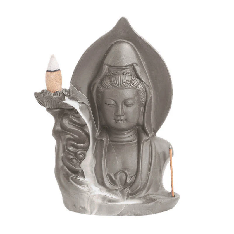 Buddha Stones Tibetano Avalokitesvara Buddha Loto Guarigione Fontana di fumo a riflusso Bruciatore di incenso - Image 9