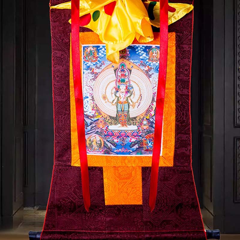 Buddha Stones Tibetano Avalokitesvara dalle mille mani con cornice Thangka Benedizione Decorazione - Image 6