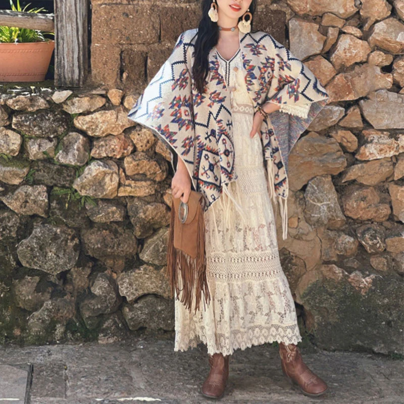 Buddha Stones tibetano con motivo geometrico a righe, invernale, comodo da viaggio, lavorato a maglia - Image 8