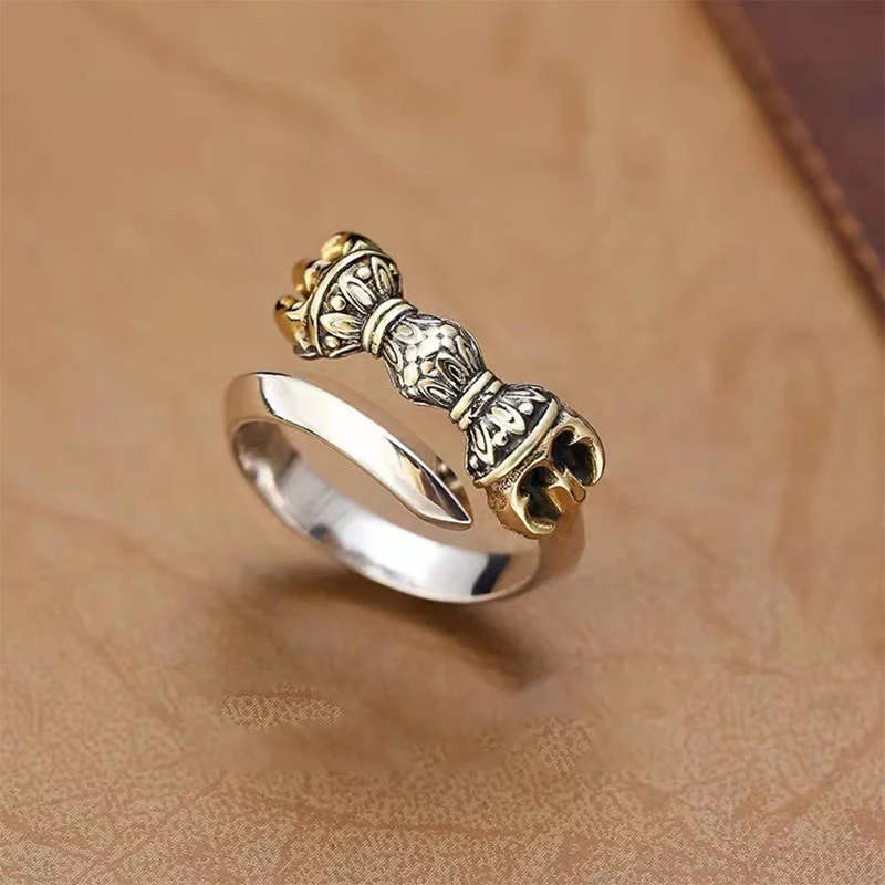 Buddha Stones Tibetano Dorje Vajra Inciso Design Rame Fortuna Ricchezza Anello Regolabile