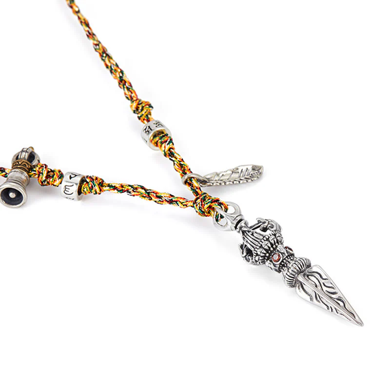 Buddha Stones Tibetano Fatto a Mano 925 Sterling Silver Dorje Vajra Om Mani Padme Hum Piuma Forza Collana Pendente - Image 10