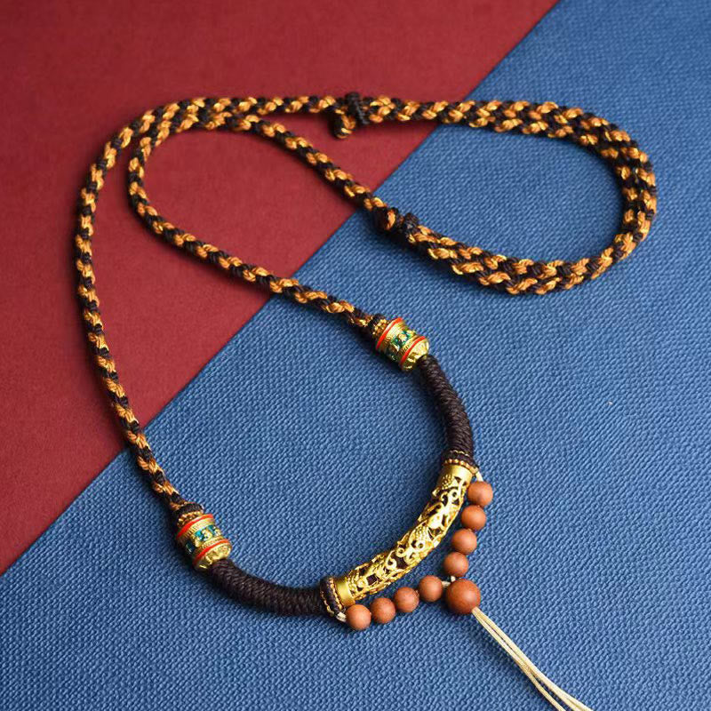 Buddha Stones Tibetano Fatto a Mano King Kong Knot Om Mani Padme Hum Ruota della Preghiera Collana con Ciondolo