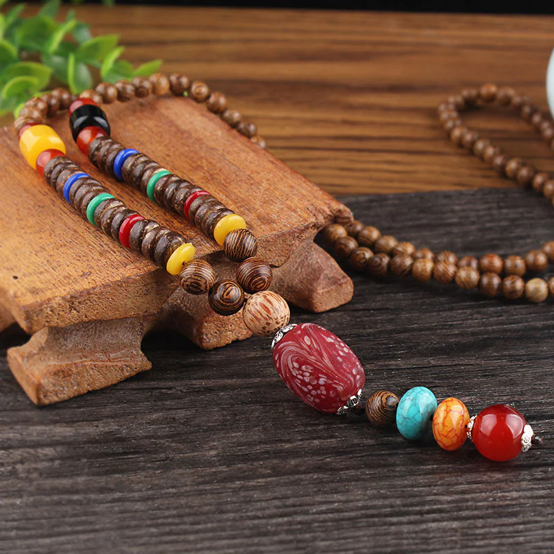 Buddha Stones Tibetano Legno Wenge Bodhi Seme Agata Equilibrio Pace Collana Pendente - Image 10