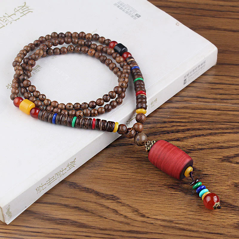 Buddha Stones Tibetano Legno Wenge Bodhi Seme Agata Equilibrio Pace Collana Pendente - Image 14