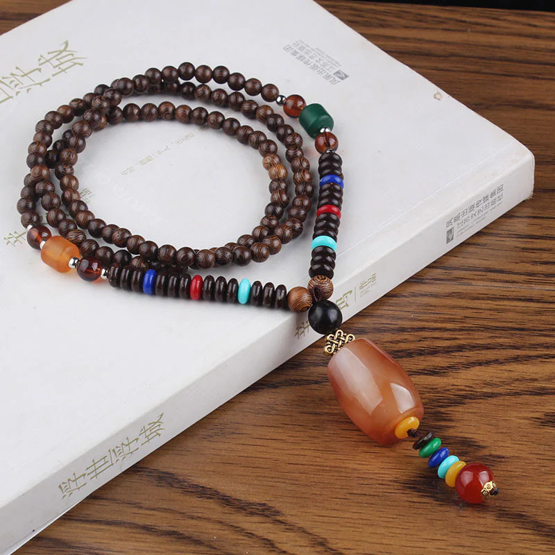 Buddha Stones Tibetano Legno Wenge Bodhi Seme Agata Equilibrio Pace Collana Pendente - Image 16