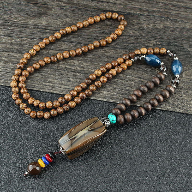 Buddha Stones Tibetano Legno Wenge Bodhi Seme Agata Equilibrio Pace Collana Pendente - Image 20