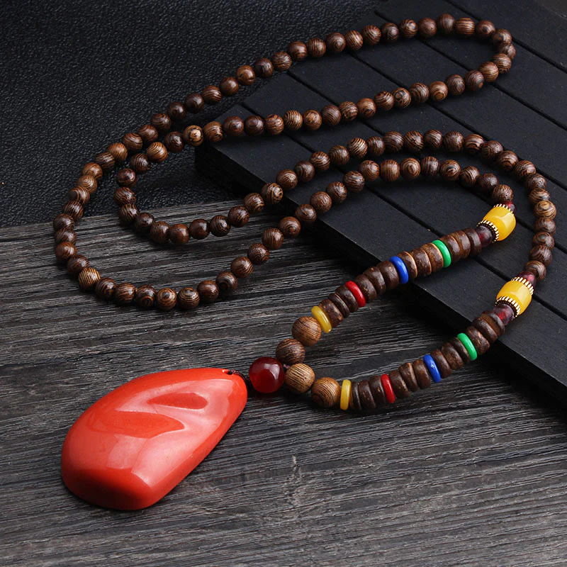 Buddha Stones Tibetano Legno Wenge Bodhi Seme Agata Equilibrio Pace Collana Pendente - Image 3