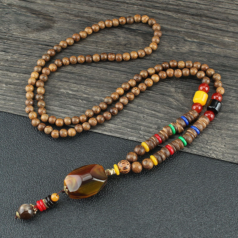 Buddha Stones Tibetano Legno Wenge Bodhi Seme Agata Equilibrio Pace Collana Pendente - Image 6