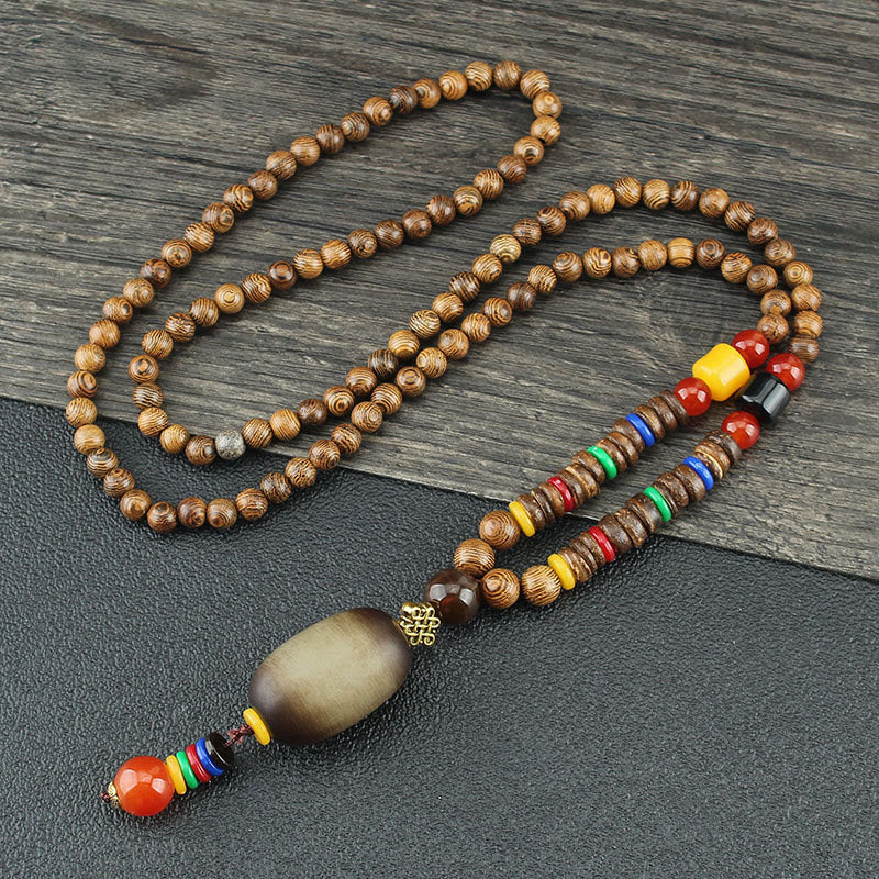 Buddha Stones Tibetano Legno Wenge Bodhi Seme Agata Equilibrio Pace Collana Pendente - Image 7