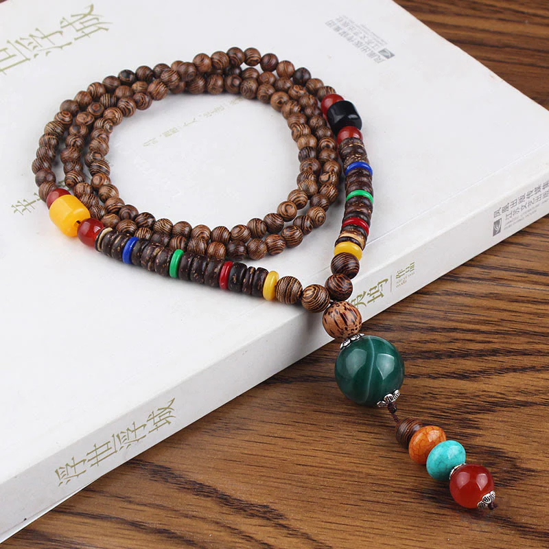 Buddha Stones Tibetano Legno Wenge Bodhi Seme Agata Equilibrio Pace Collana Pendente - Image 8