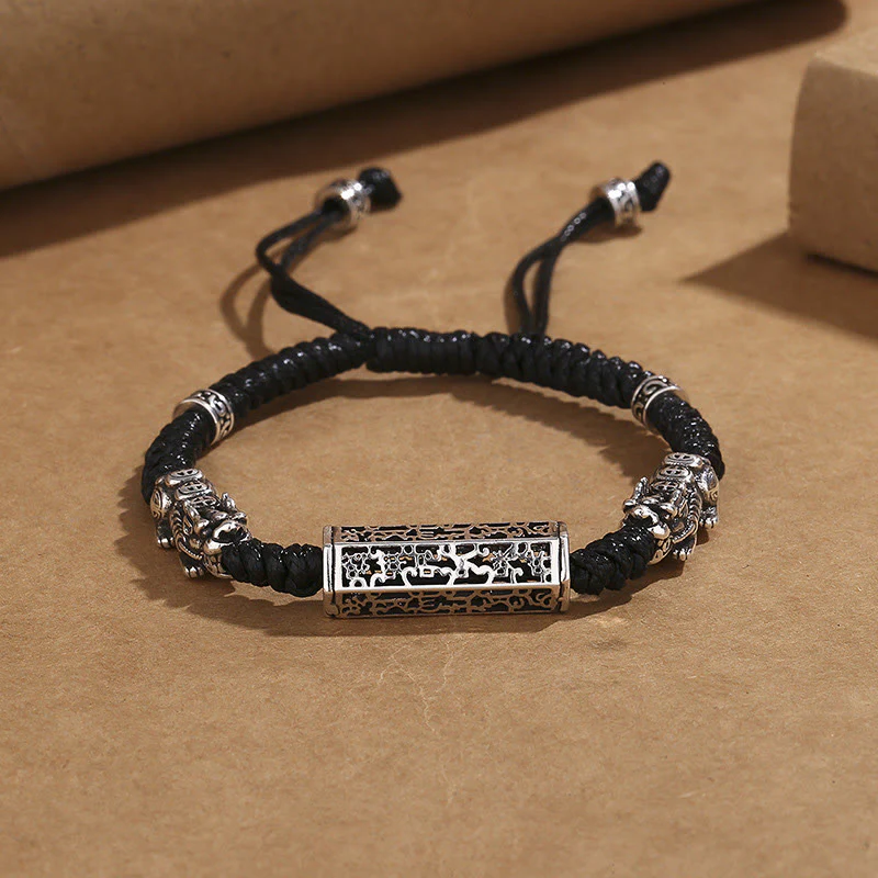 Buddha Stones Tibetano Nero String Rame Om Mani Padme Hum Pixiu Protezione Braccialetto Intrecciato