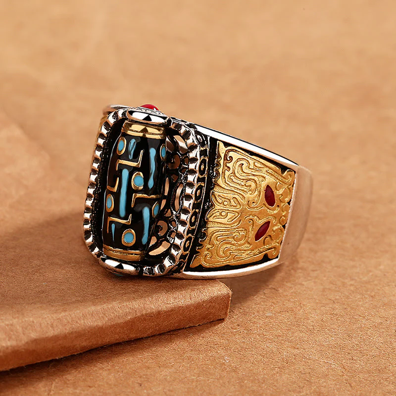 Buddha Stones Tibetano Nove Occhi Dzi Bead Ricchezza Benedizioni Anello Rotante - Image 3