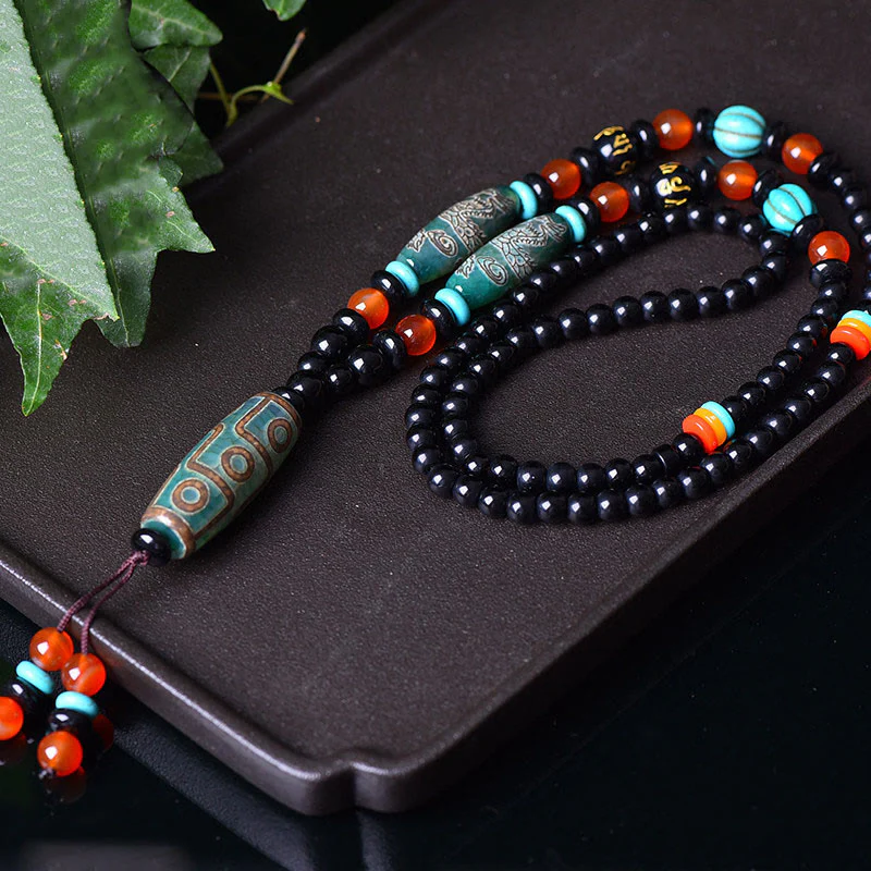 Buddha Stones Tibetano Nove Occhi Dzi Perline Drago Modello Om Mani Padme Hum Protezione Collana Pendente - Image 2