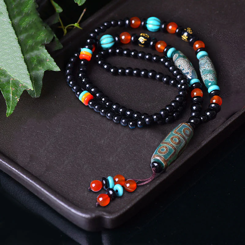 Buddha Stones Tibetano Nove Occhi Dzi Perline Drago Modello Om Mani Padme Hum Protezione Collana Pendente - Image 3