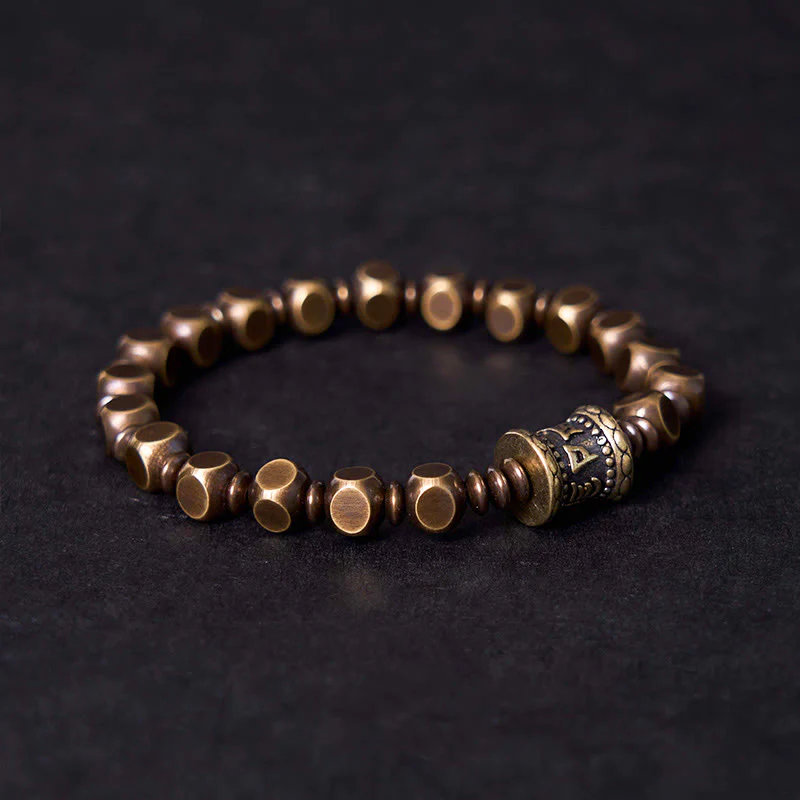 Buddha Stones Tibetano Om Mani Padme Hum Amuleto in ottone intagliato in rame Focus Bracciale - Image 2