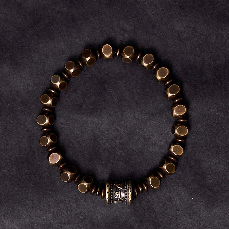 Buddha Stones Tibetano Om Mani Padme Hum Amuleto in ottone intagliato in rame Focus Bracciale - Image 3